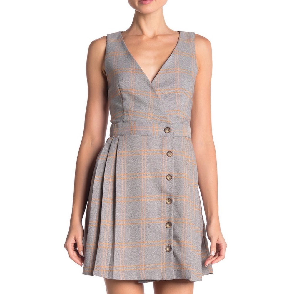 Socialite Pleated Brown Plaid Skater Dress